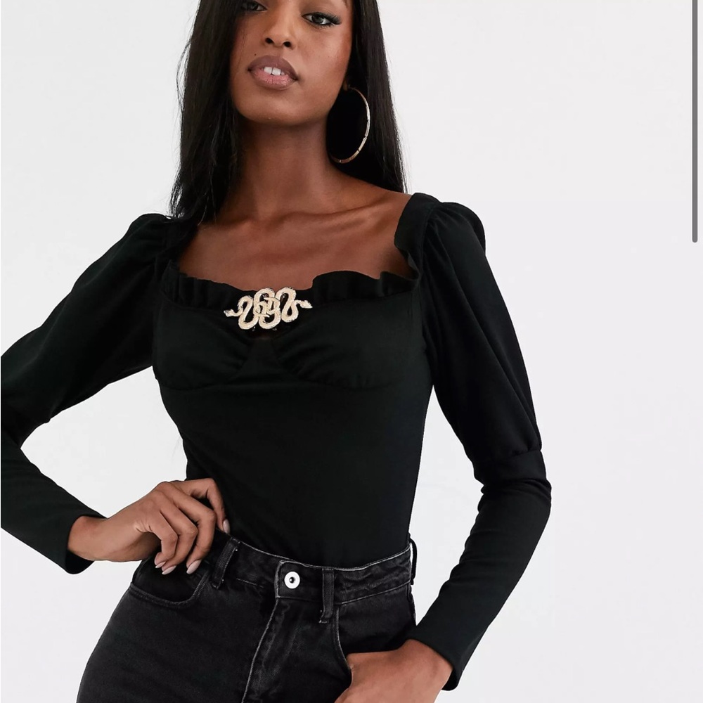 NWT Missguided Tall milkmaid bodysuit with snake buckle in black
